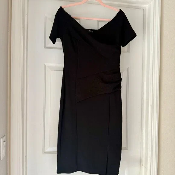 NWT SilkFred-Exclusive Bardot Off Shoulder Dress-Black UK 12, USA 8 - Picture 6 of 10